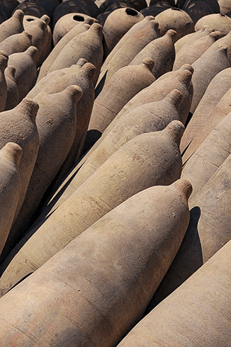 Traditional pisco clay storage containers